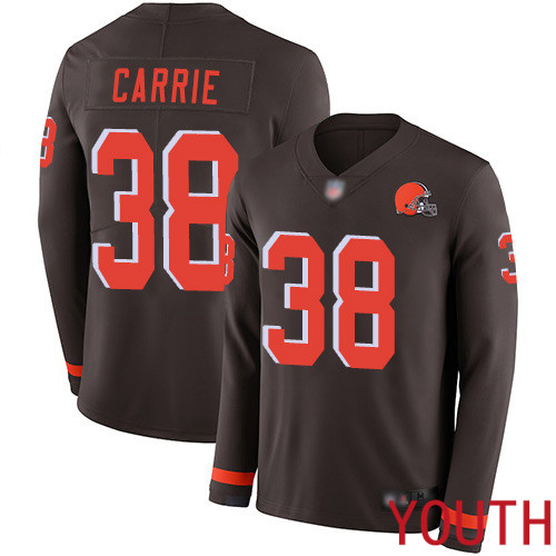 Cleveland Browns T J Carrie Youth Brown Limited Jersey #38 NFL Football Therma Long Sleeve